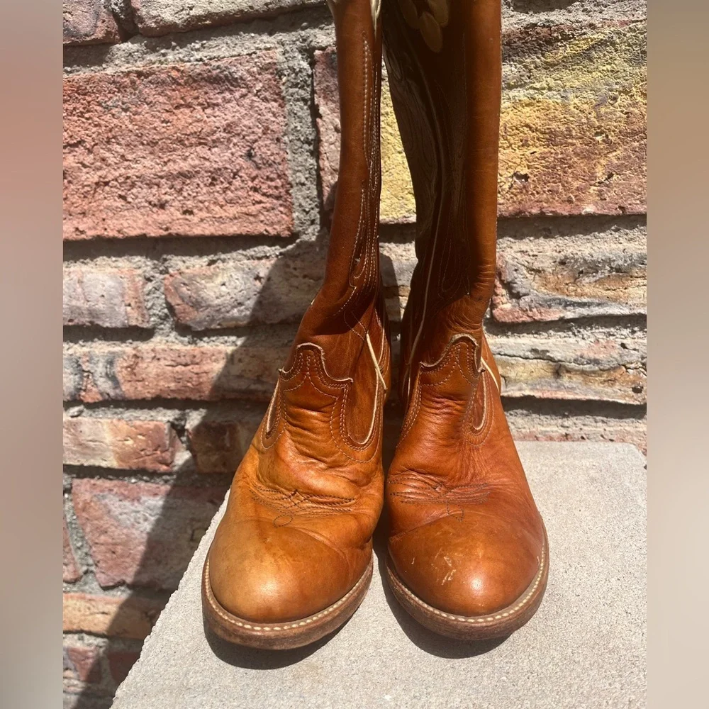 Vintage 1970s Acme Hibiscus Floral Cowboy Boots Size 8 Western Cowgirl Boots - Picture 3 of 14
